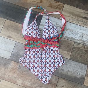 TRINA TURK Printed Beach One Piece Swimsuit • Cross Back.